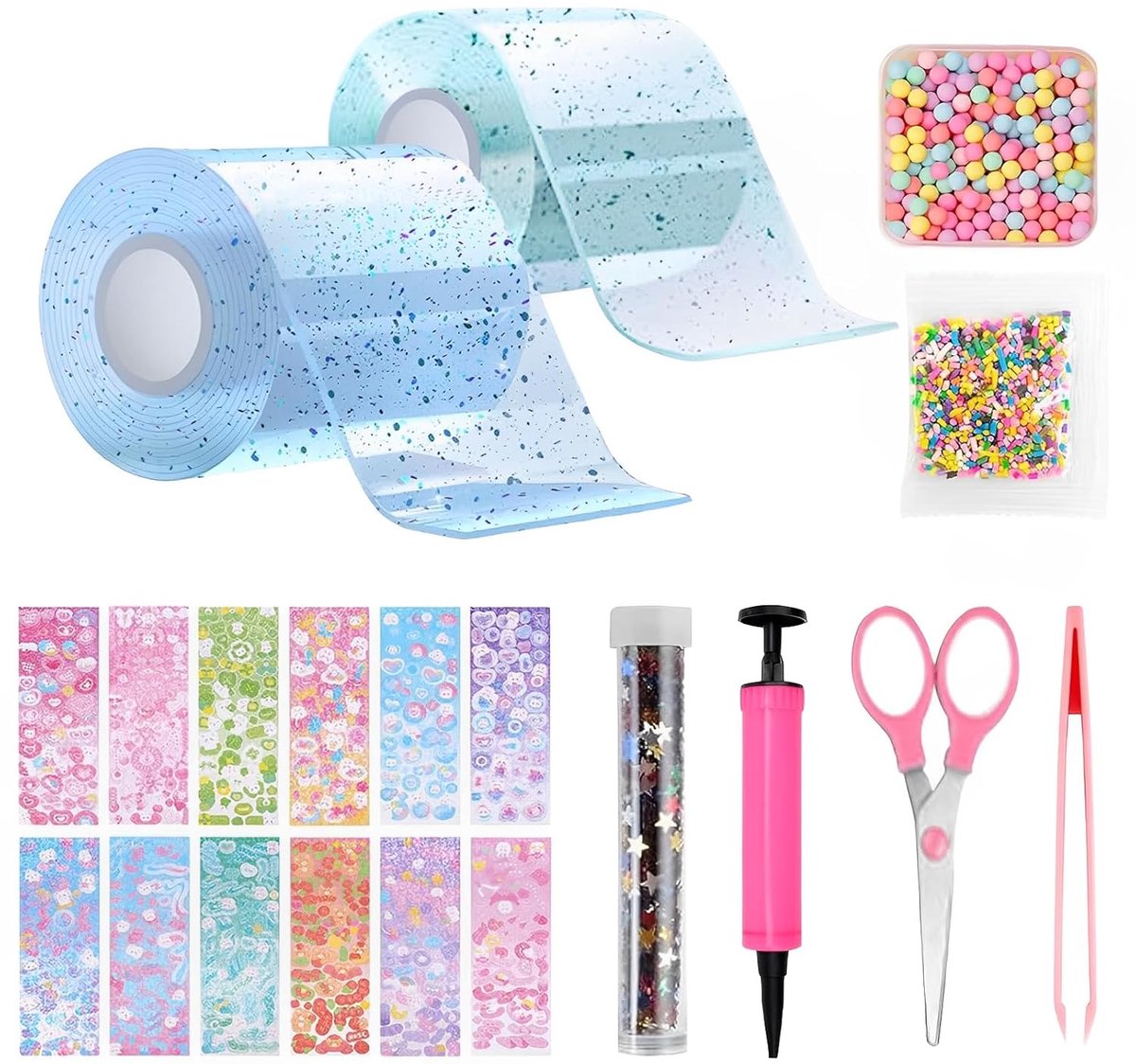 SnelShoppen - 20pcs Nano Tape Bubble Set - 2x Nano Tape (5cm x 1m) + 18 Creatieve Materialen - Super Elastisch Nano Plakband voor Stressverlichting, K