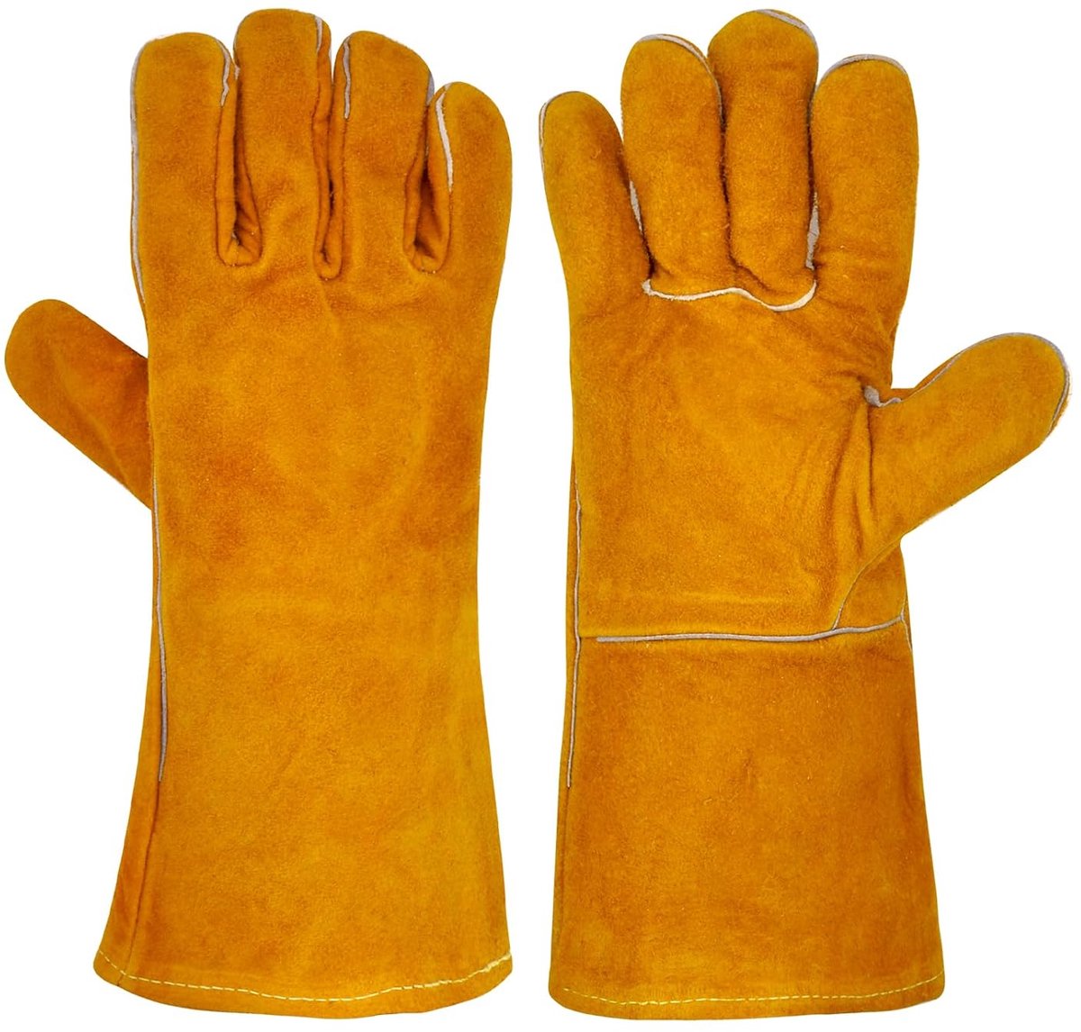 SnelShoppen - Hittebestendige Handschoenen voor Open Haard en Grill - Robuuste Bruine Leren Ovenhandschoenen voor Barbecue, Tuin en Wieden - Veilig en