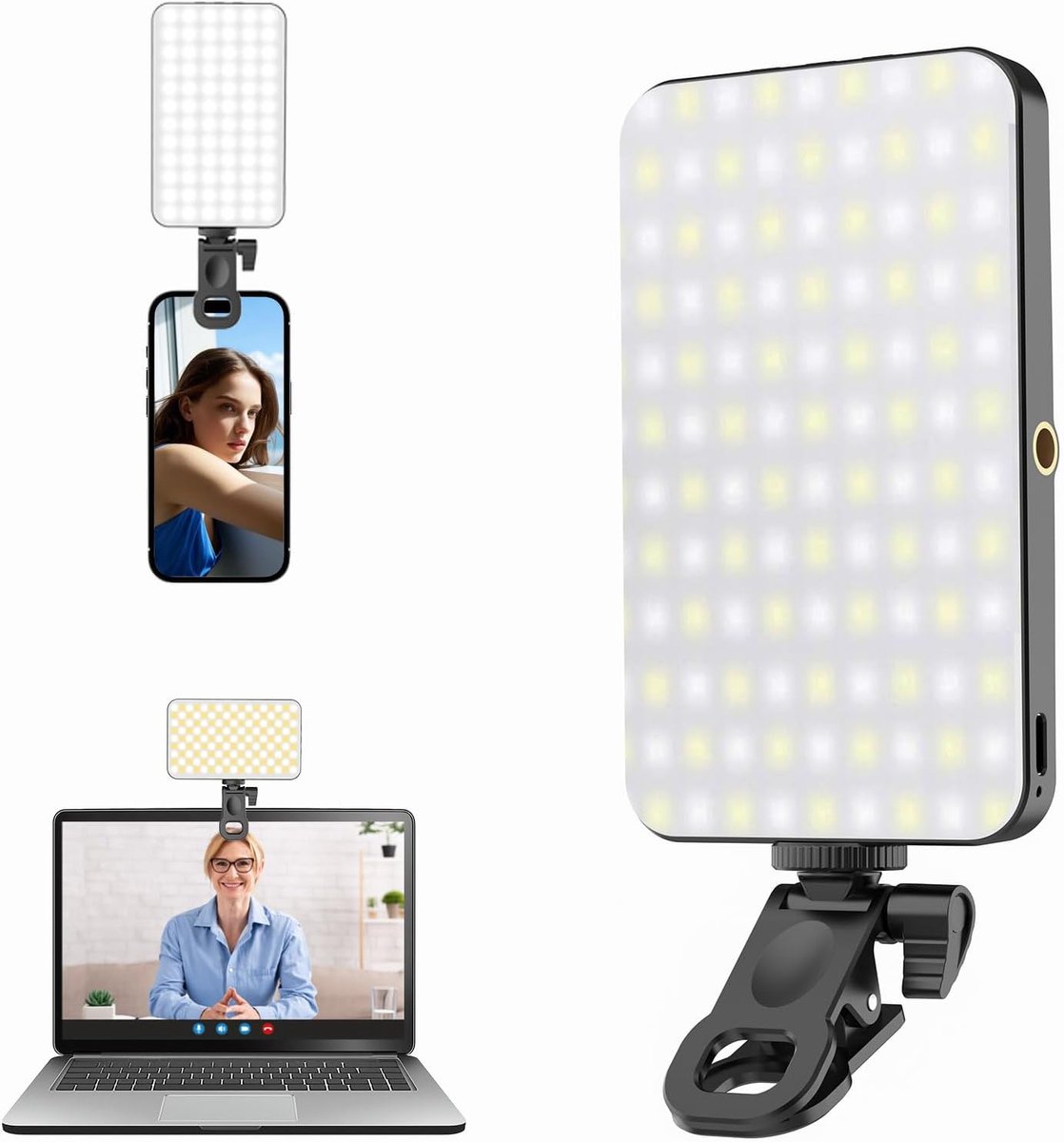 SnelShoppen - Mobiele Telefoon Licht iPhone Selfie Licht - 5000 mAh Oplaadbare Telefoon Vullichten - Ringlicht voor Camera-Beeld, Make-Up Foto, Videoc