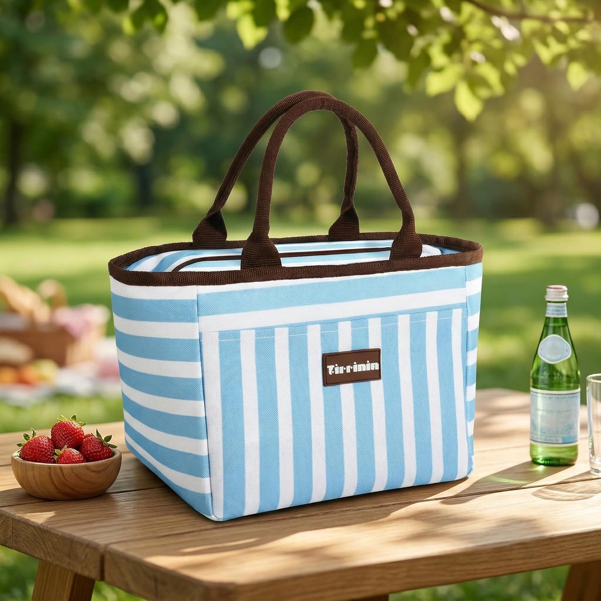 SnelShoppen - Geïsoleerde Lunchtas voor Vrouwen en Mannen - Blauwe Strepen - Grote Koeling Lunch Tote Bag voor Werk, School, Picnic - Duurzaam en Stij