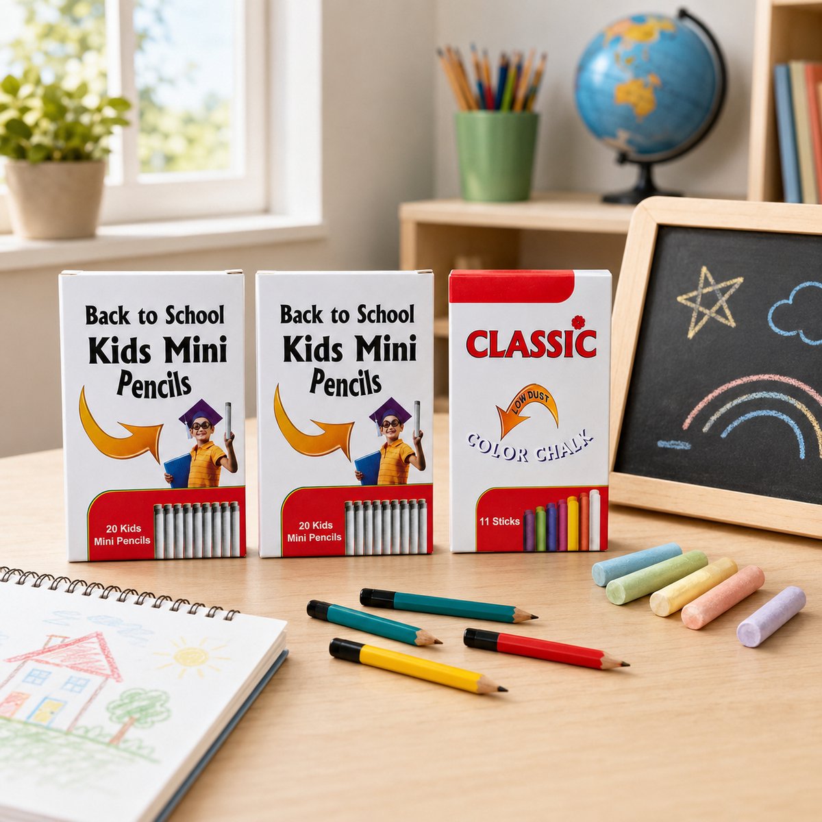 Mini Potloden voor Kinderen – 40 Stuks – Inclusief Verpakking Gekleurd Krijt – Schoolset