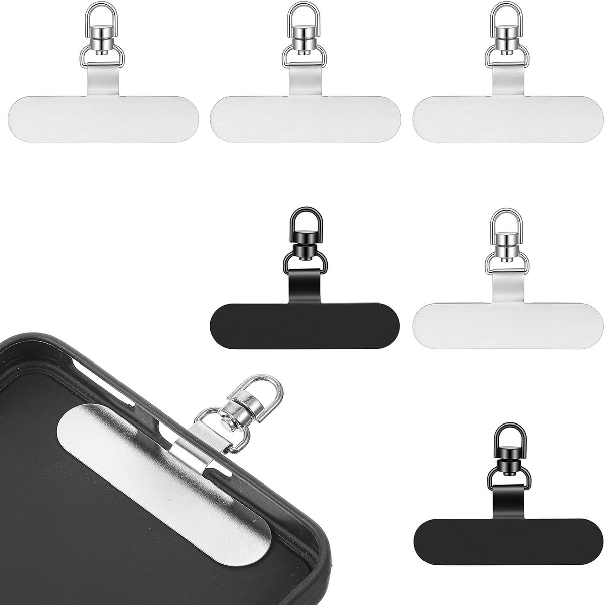 Thijox - 6 Stuks Telefoonkoordenhouder, Universele Pads met Metalen Ring, Roestvrij Staal, Ultradun en Duurzaam, Universele Tether Tabs voor Smartphon