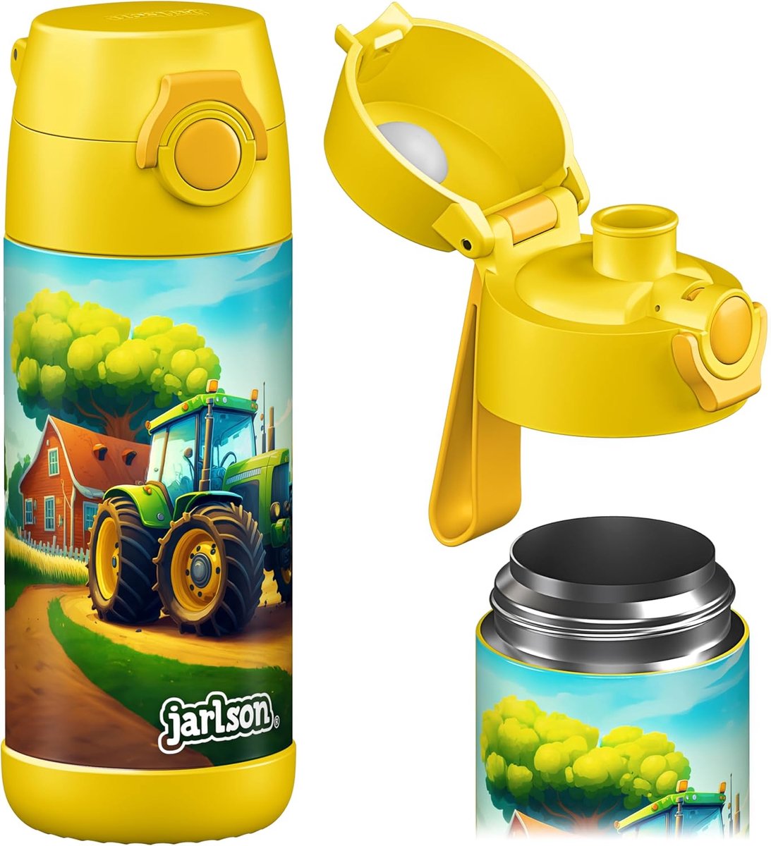 SnelShoppen - Kinderthermosfles 350 ml RVS - BPA en Ftalaatvrij - Ideaal voor School, Sport en Reizen - Tractor Design voor Jongens en Meisjes