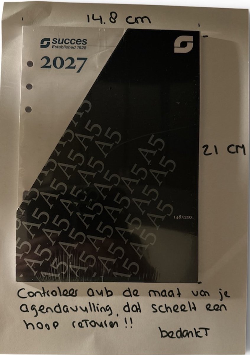 Succes Agendavulling 2027 - A-5/Executive Wit - (geen box) alleen kalendergedeelte Calendaria (14,8cm x 21cm) 1 week op 2 pagina's