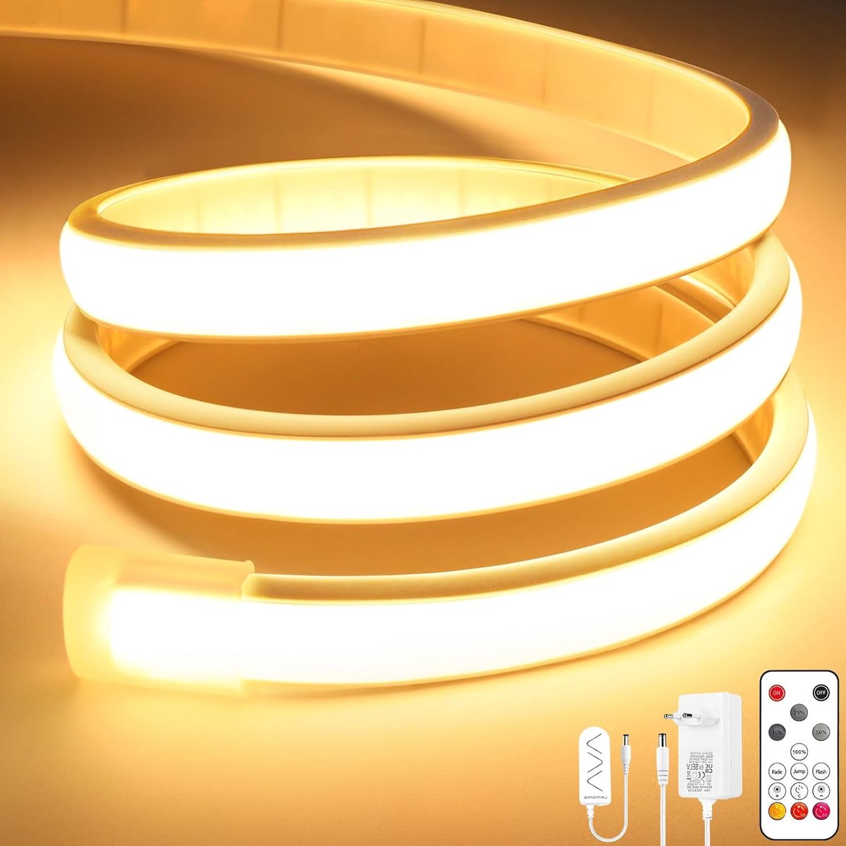 SnelShoppen - Dimbare 3m Warm White COB LED Strip met Afstandsbediening - Waterdichte Neon LED Strip 3000K - Flexibele Silicone Lichtstrip voor Keuken