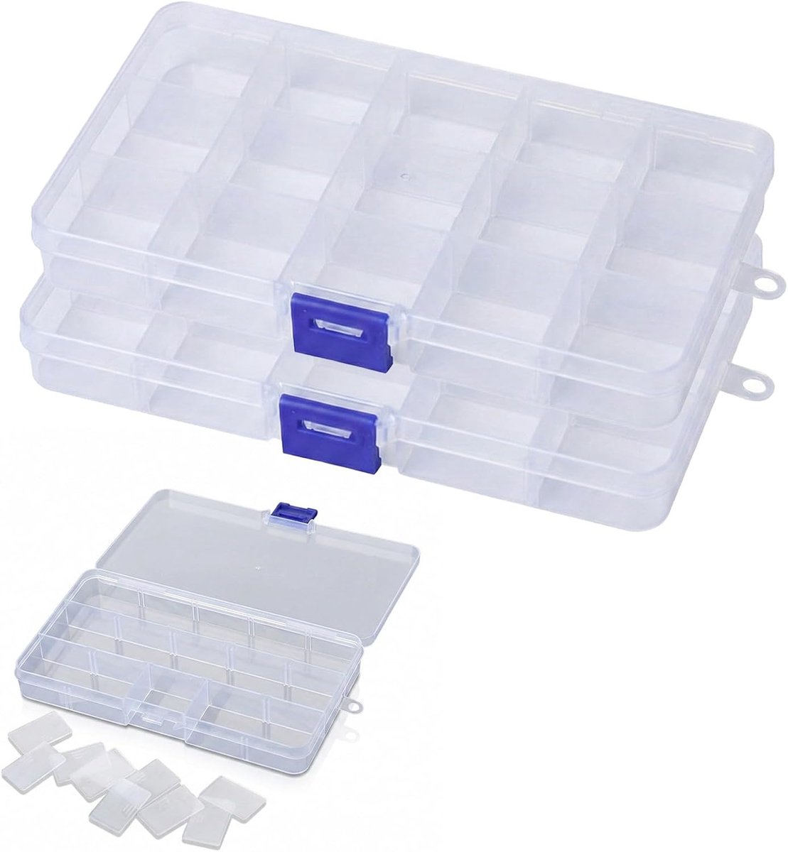 SnelShoppen - 2 Stuks Plastic Sorteringsboxen voor Kleine Onderdelen, Verstelbare Compartmenten, Assortimentdozen met Deksel voor Kralen, Sieraden, Oo