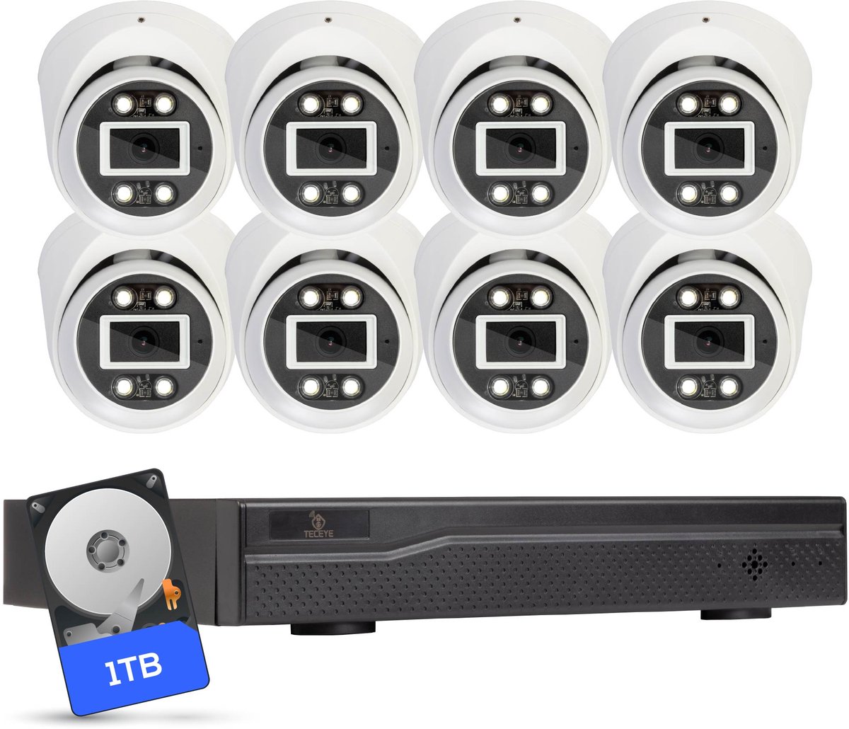 Teceye Compleet Camera Beveiliging Set met 8x POE Camera - 1TB - Beveiligingscamera - Beveiligingscamera binnen - Beveiligingscamera buiten - CCTV Camera systeem - Beveiligingscamera set - Bewakingscamera set