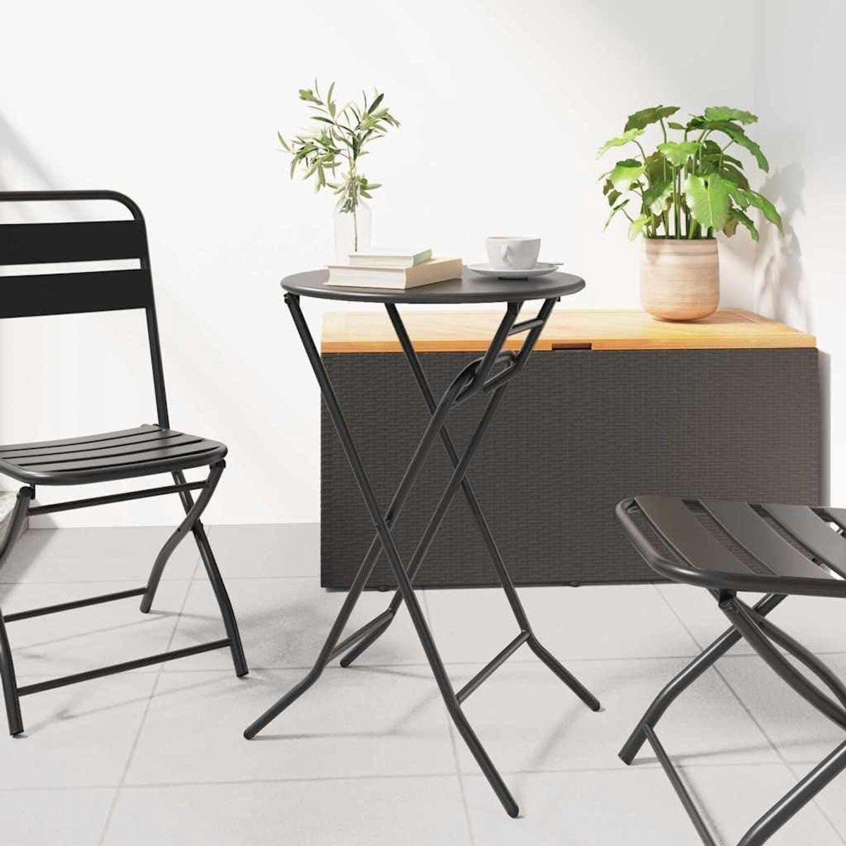 Klaptafel Rond - Tuintafel Inklapbaar - Buiten Zitten - Ruimtebesparend Vouwmechanisme - 50 x 50 x 72 cm - Antraciet