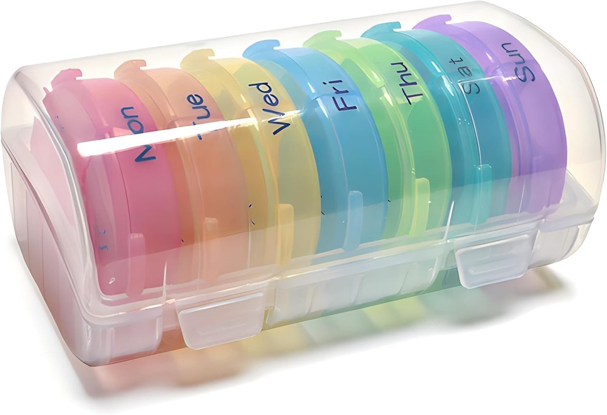 Geavanceerde ronde pillendoos met 21 compartimenten, waterdicht en geschikt voor zeven dagen, ideaal voor medicijnen, vitamines en supplementen tijdens het reizen.