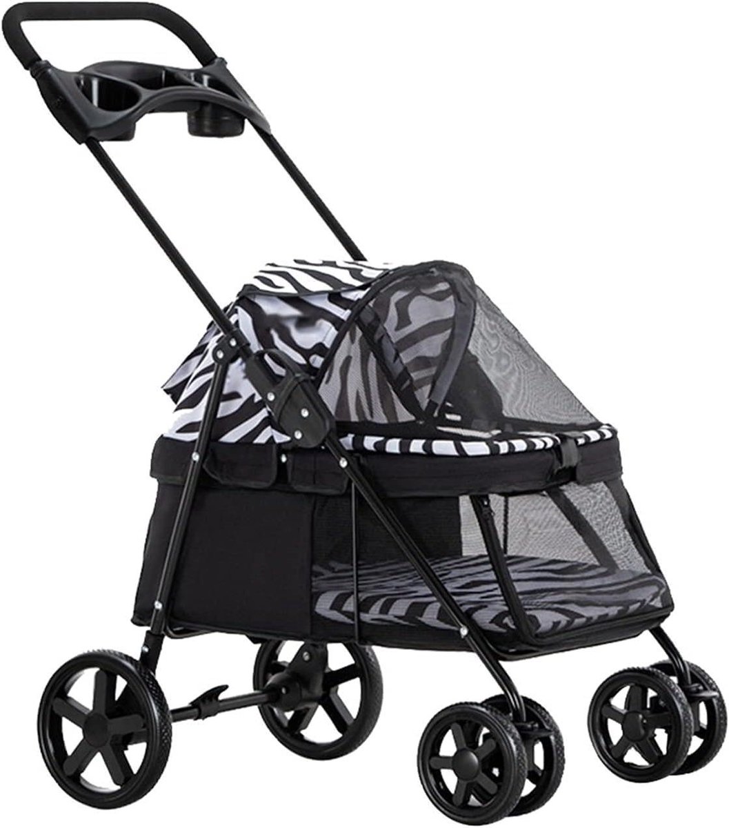 Hondenwagen Opvouwbaar - Reisdrager Katten - Huisdier Vervoeren - Lichtgewicht Vierwieler - 6 KG Draagvermogen - Zebra