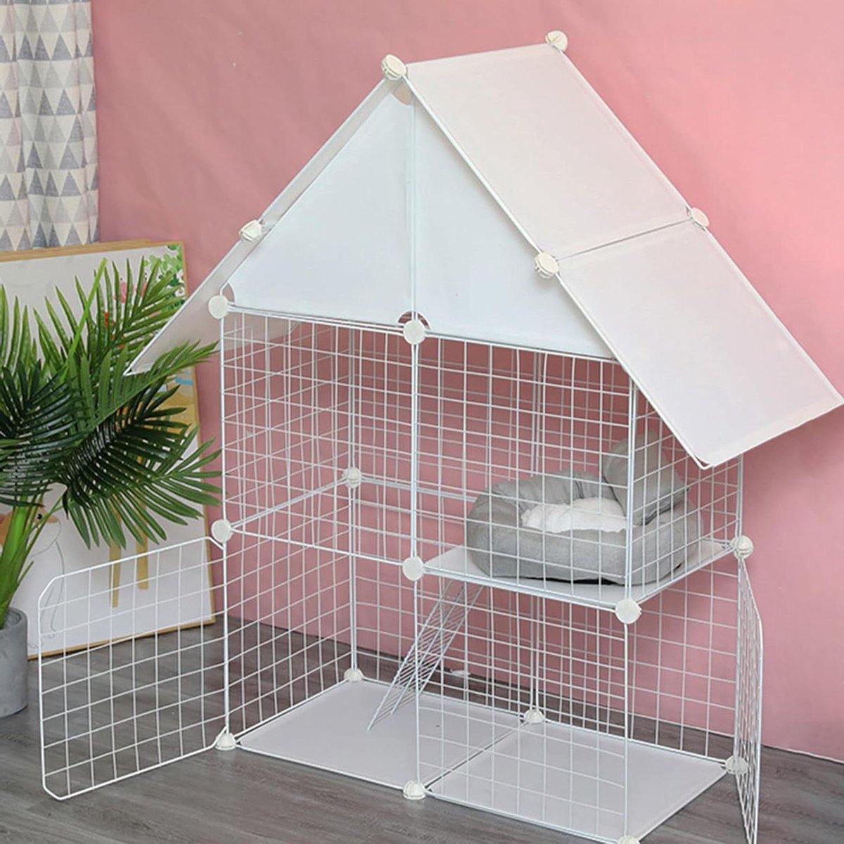 Kattenkooi Kattenverblijf - Buitenren Kat - Veilig Spelen - Inclusief Accessoires - 75 x 35 x 110cm - Zwart