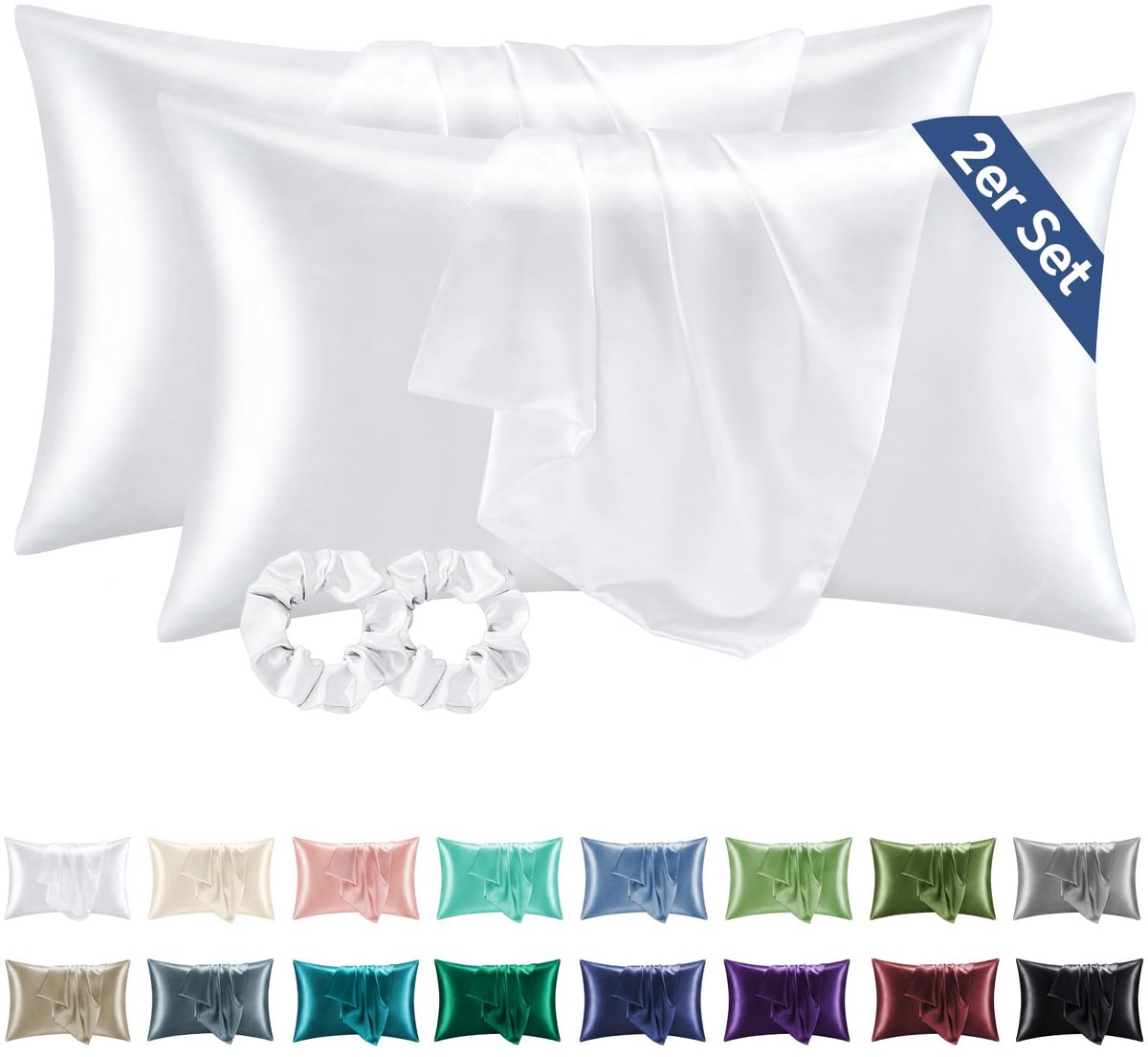 Satin Kussenbezug Set van 2 - 40x80 cm - Wit
