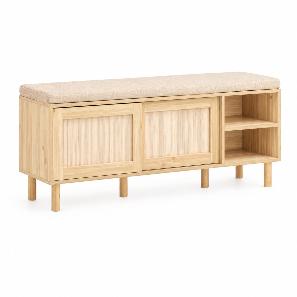 Nyoz schoenenbank - Schoenenkast - Schoenenrek - 6 ruime opbergvlakken - Comfortabele zitplek - Natuurlijk - 121 x 35 x 49 cm