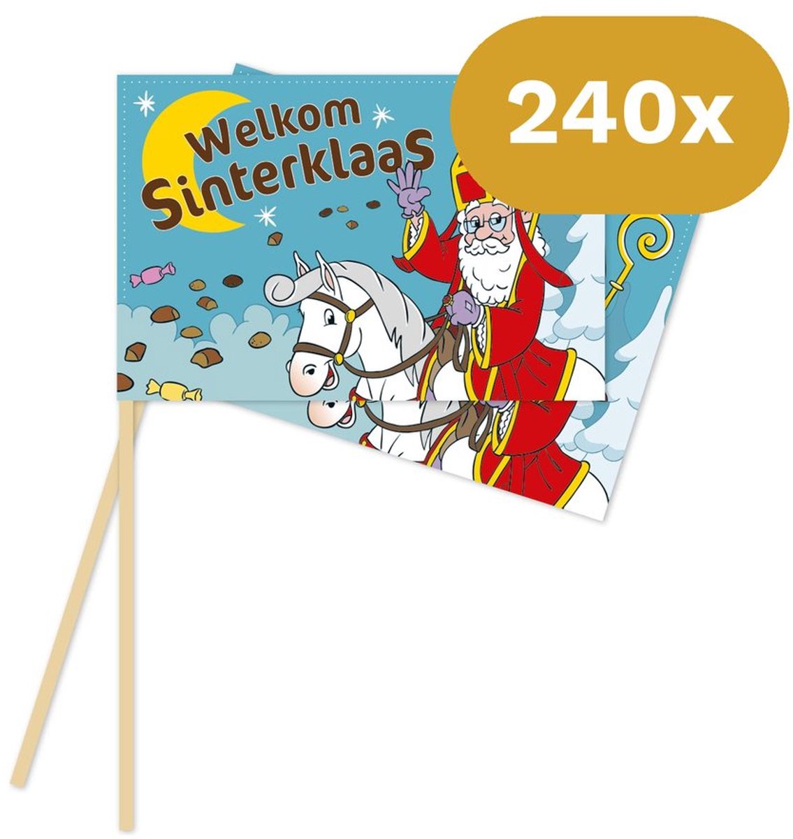 240x Sinterklaas Zwaaivlaggetjes 20x30cm - Papieren Vlaggetjes voor de Intocht - Zwaaien & Versieren
