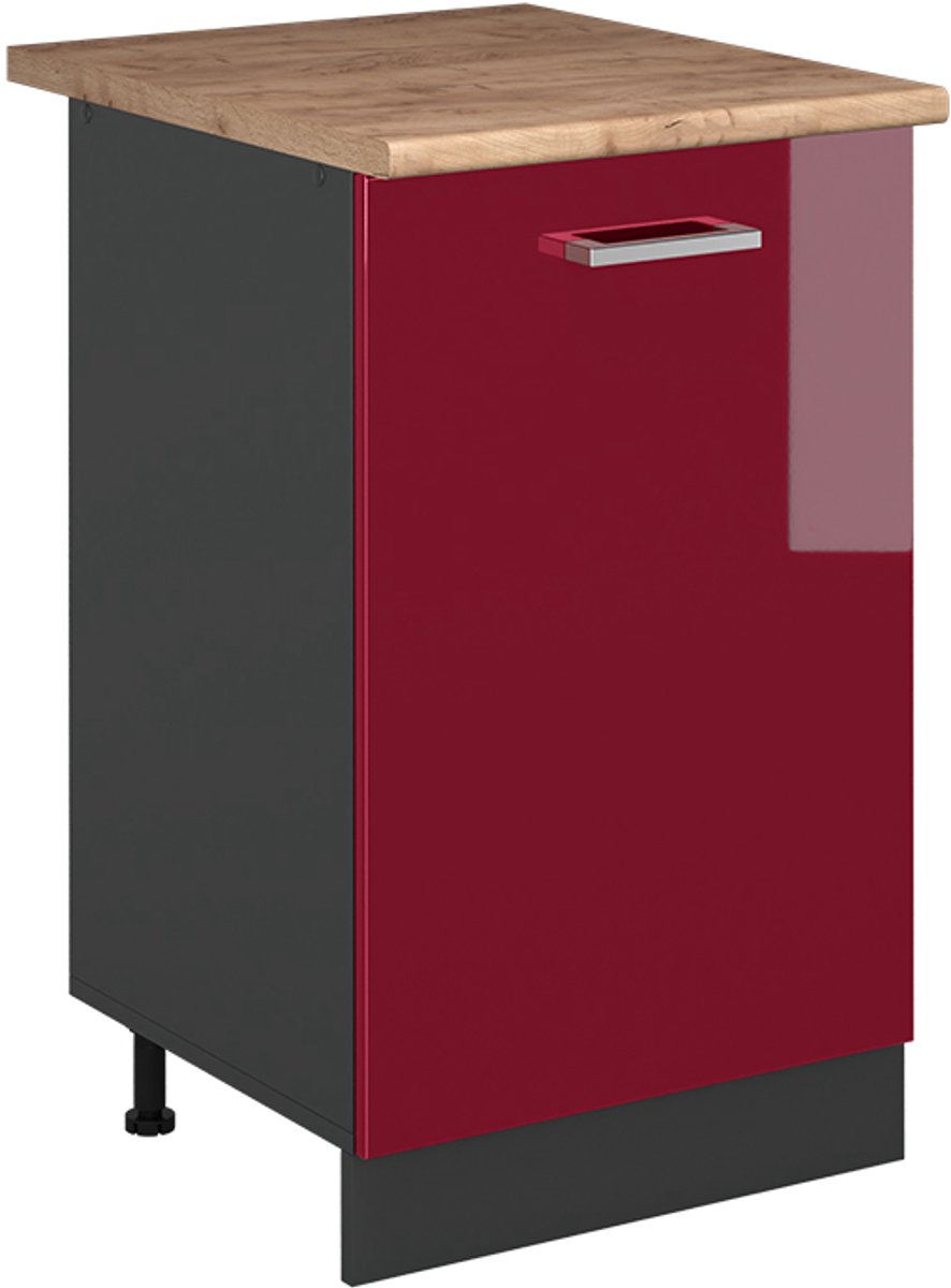 Vicco Keukenonderkast R-Line, Rode hoogglans/Antraciet, 50 cm goudkleurig eiken werkblad