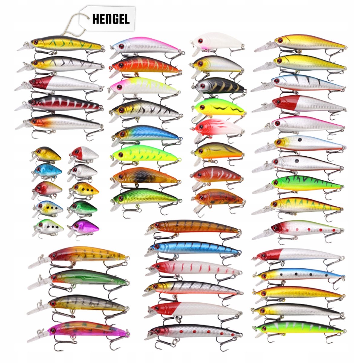 56 Wobblers Set: Snoek, Baars, Snoekbaars - Vissersaas 2-8,5g 3-10cm