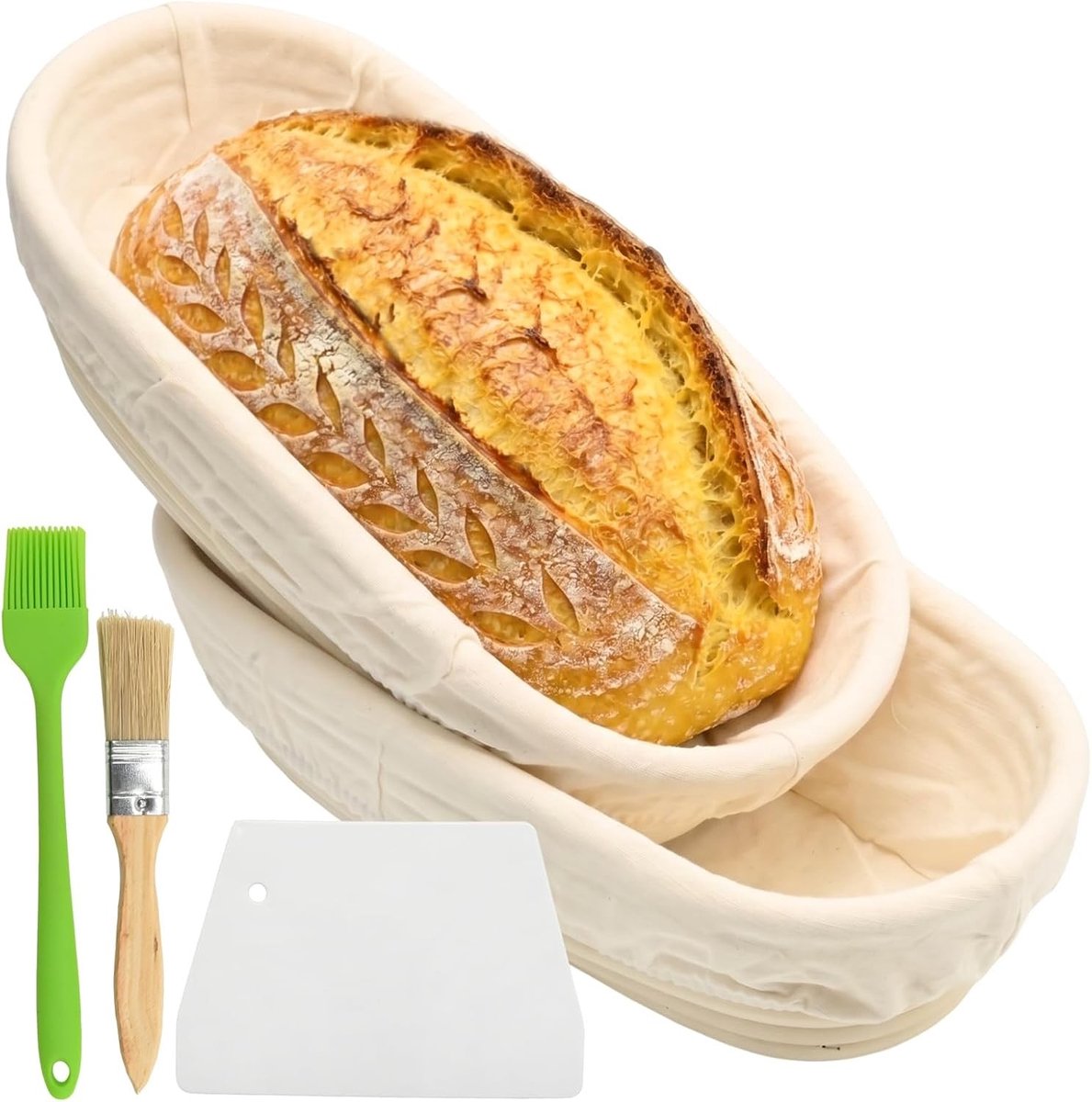 Ovale rijsmanden 30 x 14 x 7 cm, handgemaakt van natuurlijk rotan, perfect voor deegrijzen, hobbybakkers en broodliefhebbers