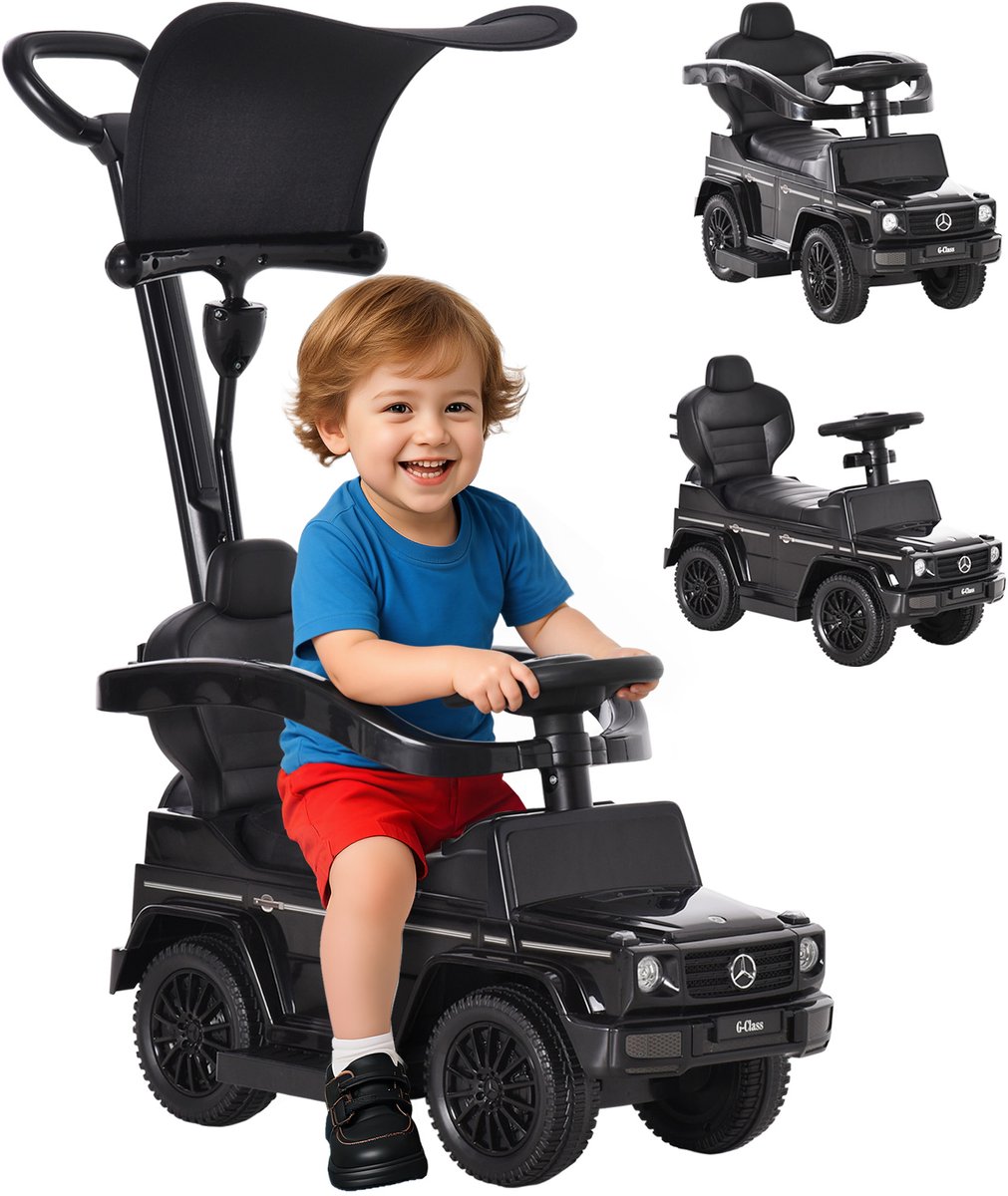 Homcom Loopauto Met Duwstang-Kunststof, Metaal-85,5L x 40,5B x 95H cm-Zwart
