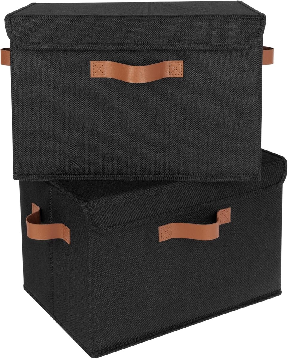 Opbergdozen met Deksel - Set van 2 Vouwbare Textielen Opbergboxen voor Kleding en Organisatie - Zwart