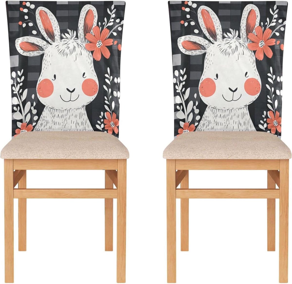 Stoelbeschermers 6 stuks - Decoratieve hoezen - Feestelijke decoratie - Wasbaar en rekbaar - 50 x 60 cm - Paasprint