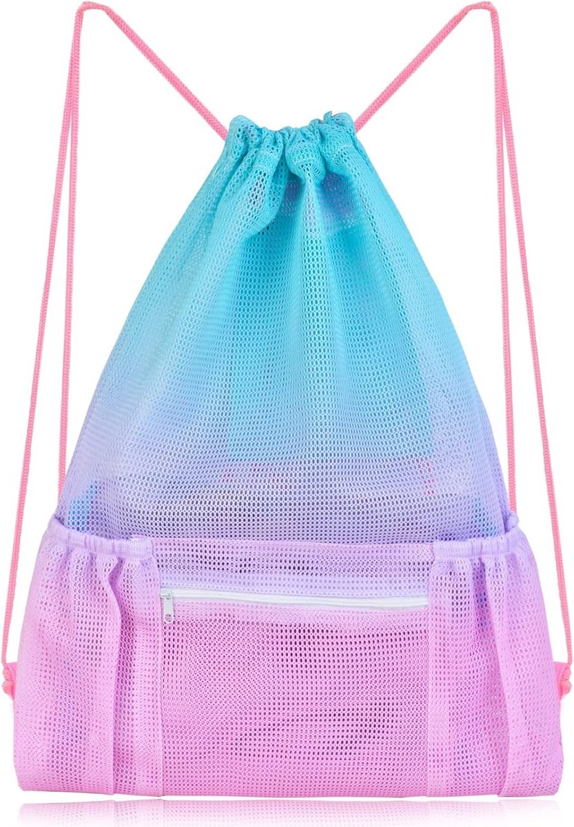 Mesh trekkingrugzak met ritsvak - strandtas voor zwemspullen - lichtgewicht en ademend - SnelShoppen