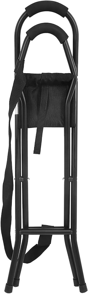 Wandelstok met Zitje - Opvouwbare Stoel Stok - Rusten Tijdens Wandelen - Vierpotige Stabiliteit - 113 kg Belasting - Zwart