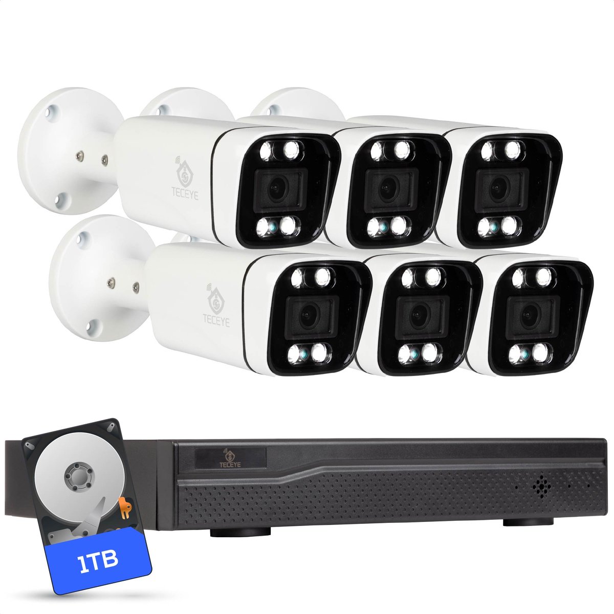 Teceye Compleet Camera Beveiliging Set met 6x POE Camera - 1TB - Beveiligingscamera - Beveiligingscamera binnen - Beveiligingscamera buiten - CCTV Camera systeem - Beveiligingscamera set - Bewakingscamera set
