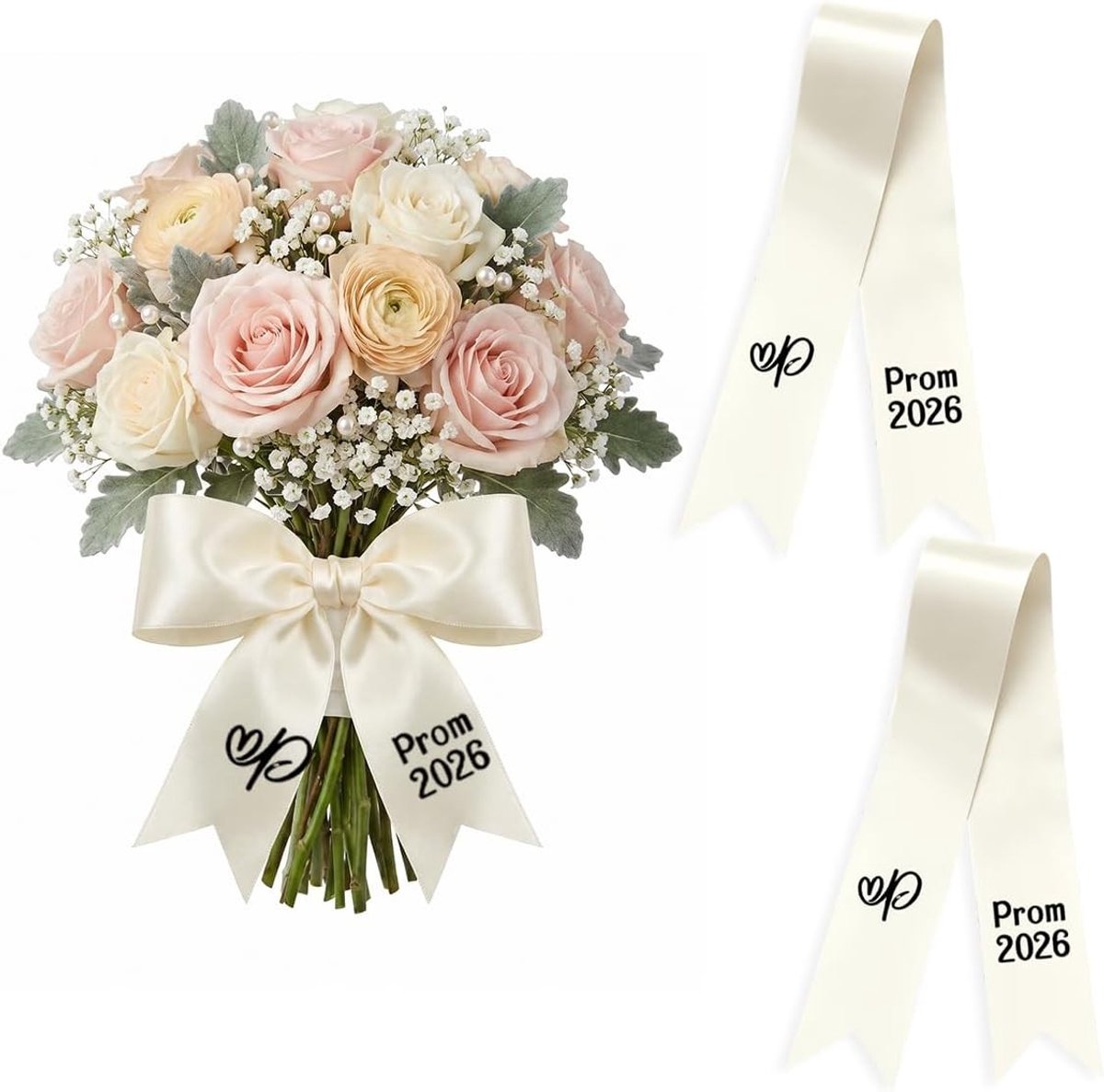 2 stuks Bouquet Sash & 2 stuks DIY Letters Stickers, Persoonlijke Ribbons voor Bloemen, Accessoires voor Senior Night, Boeket Sash met IJzer-op Letters en Creatieve Decoratie