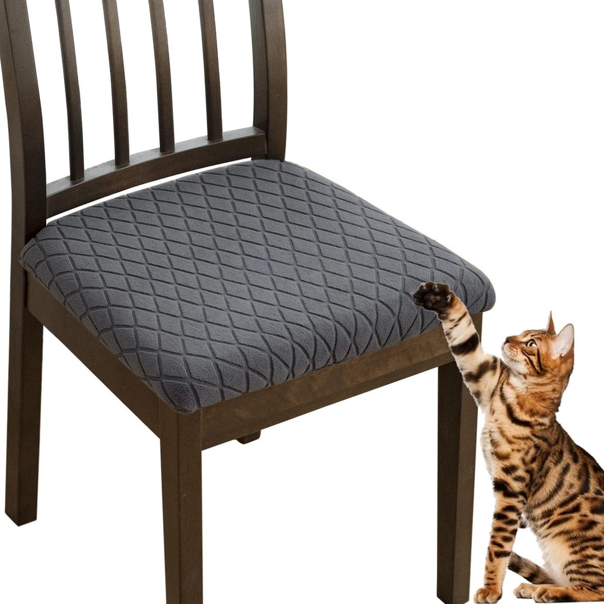 Stoelhoezen Stretch - Meubelbeschermers - Eetkamer Decoratie - Afneembaar Wasbaar - Set van 4 - Donkergrijs