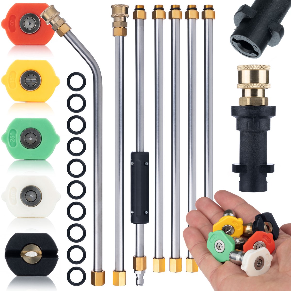Rosfix Set 7 Hogedruklans - 6 Rechte + 1 30° Lans, 5 Spuitmonds - 2,6m, 250 Bar, 1/4" Snelkoppeling - Geschikt voor Kärcher