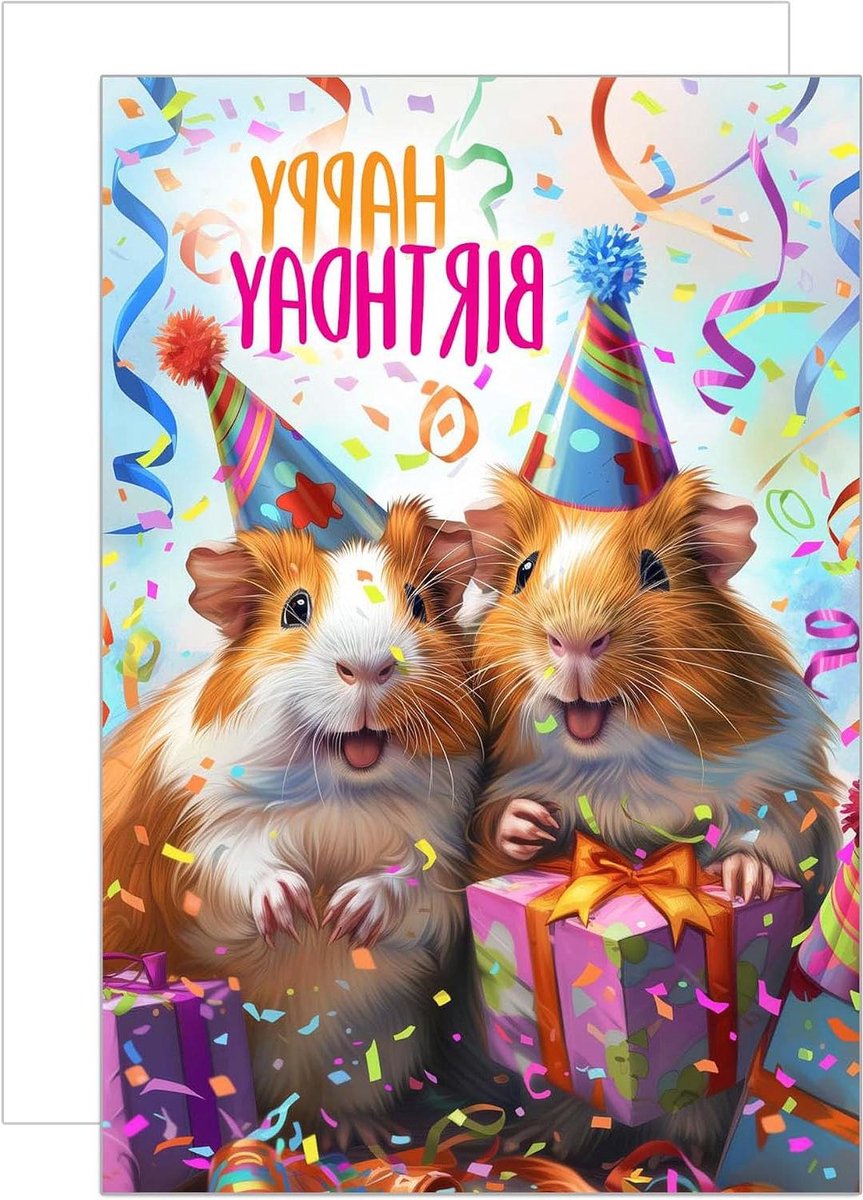Verjaardagskaart Hamster - Wenskaart Dubbel - Gefeliciteerd Zeggen - Zonder Binnenin Tekst - 115 x 170 cm - Neutraal