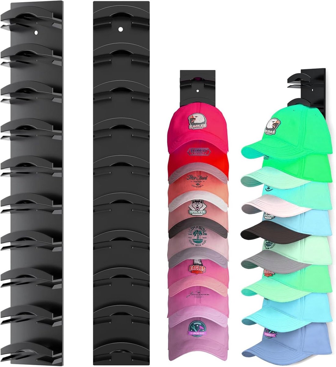 Cap Holder Set van 2 - Muurbevestiging voor Petten en Hoeden met Sterke Lijm en Schroefgaten, Geschikt voor Tot 20 Hoeden, Ideaal voor Opslag in Kasten en Slaapkamers