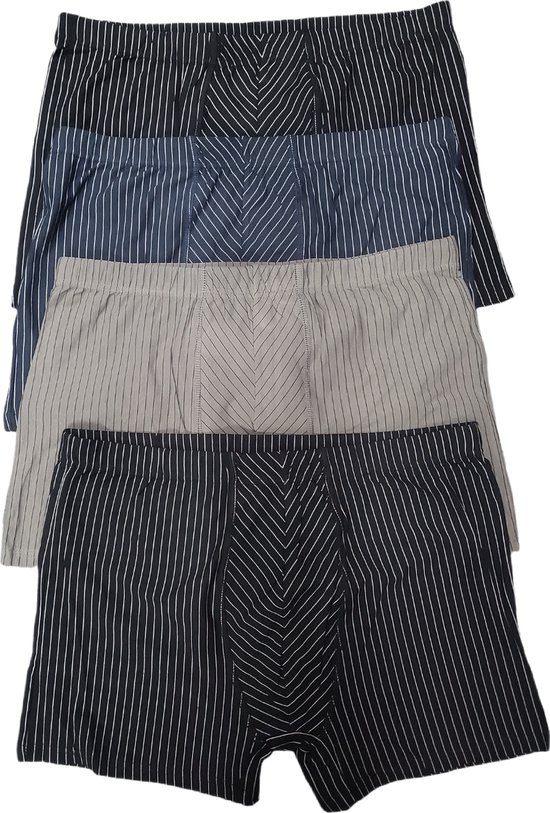 Set van vier gestreepte boxershorts in het donkergrijs, lichtgrijs en zwart.