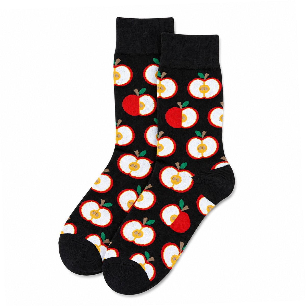 MoodLux Korean Style Sokken - Appel Print - 2 paar - Zwart - Maat 36-39