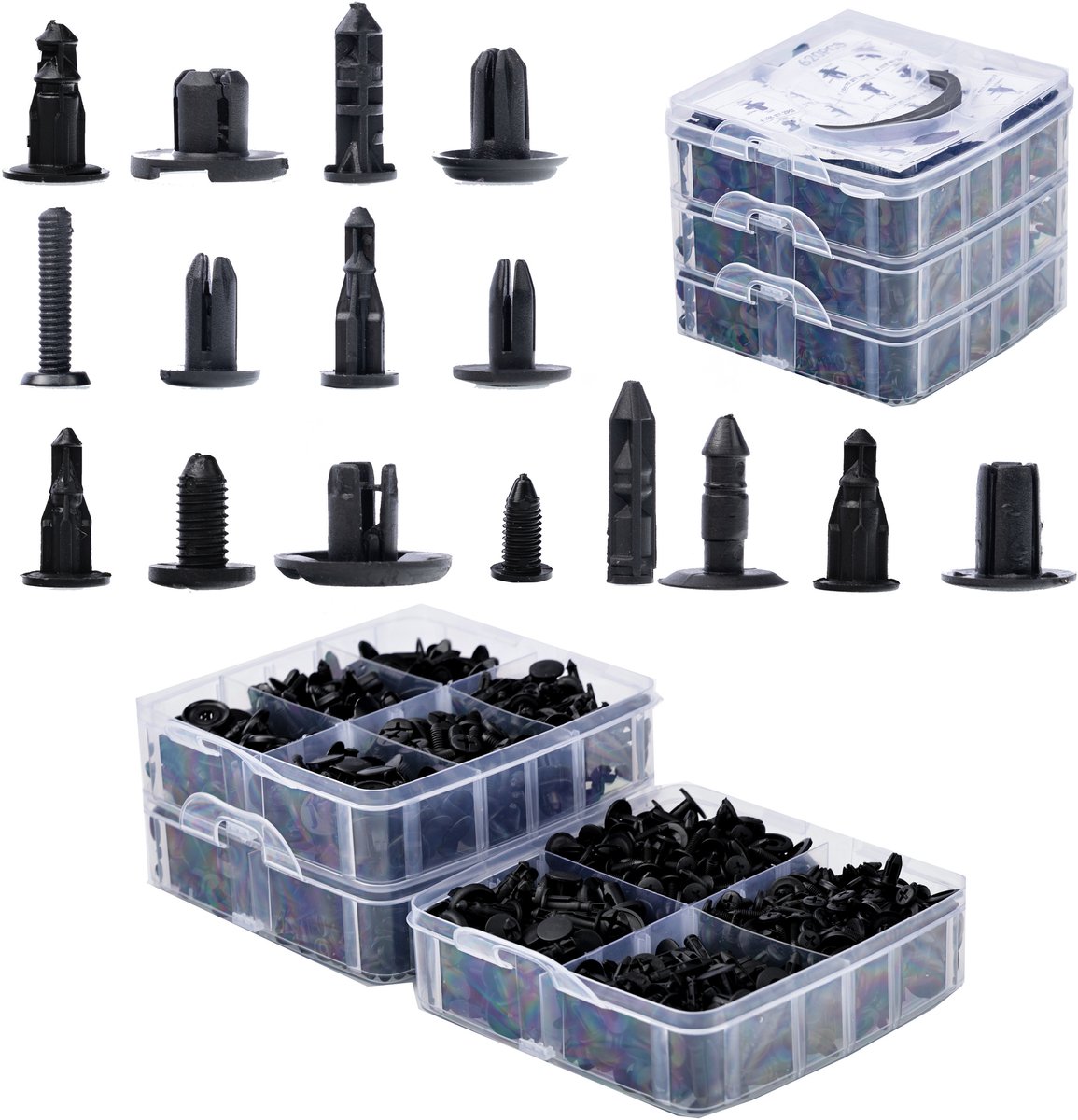 Rosfix Auto Clips Set - 620 Stuks Nylon - Zwart Plastic Box 16 Maten - Voor Bumper, Interieur