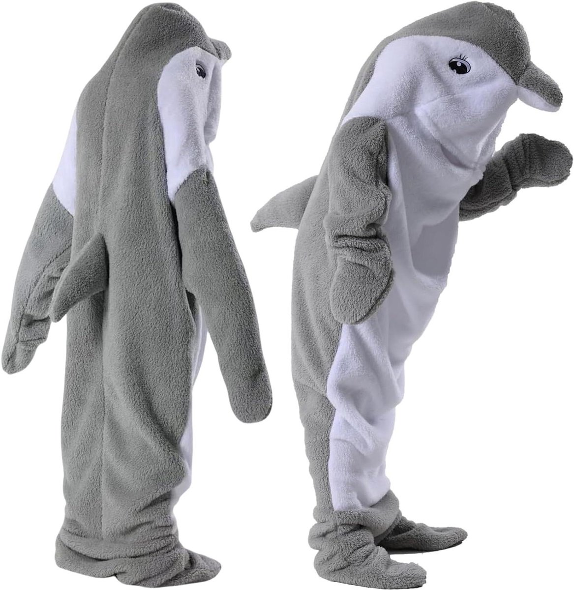Dolfijn Deken - Deken met Capuchon - Comfortabel Ontspannen - Zachte Flanellen Stof - Maat XL - Grijs