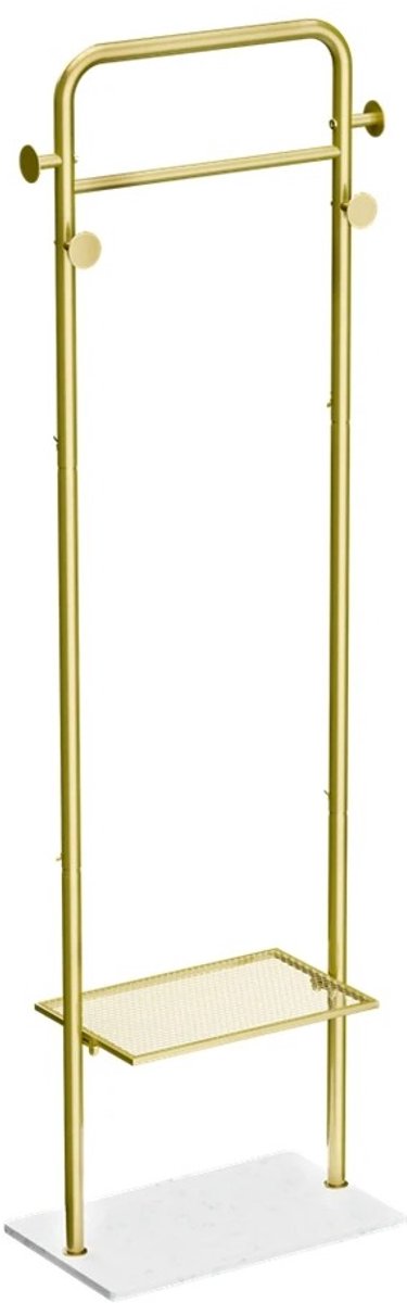 DeltaMerch Kapstok staand - Metalen kapstok - Incl. planken - Ruimtebesparend - Antslip voetjes - 2 opbergniveaus - Goudkleurig
