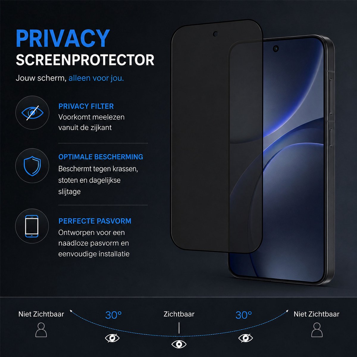 Privacy Screenprotector geschikt voor OPPO Reno 16 5G / Reno 16 Pro 5G - Anti Inkijk - Gehard Glas geschikt voor OPPO Reno 16 5G / Reno 16 Pro 5G