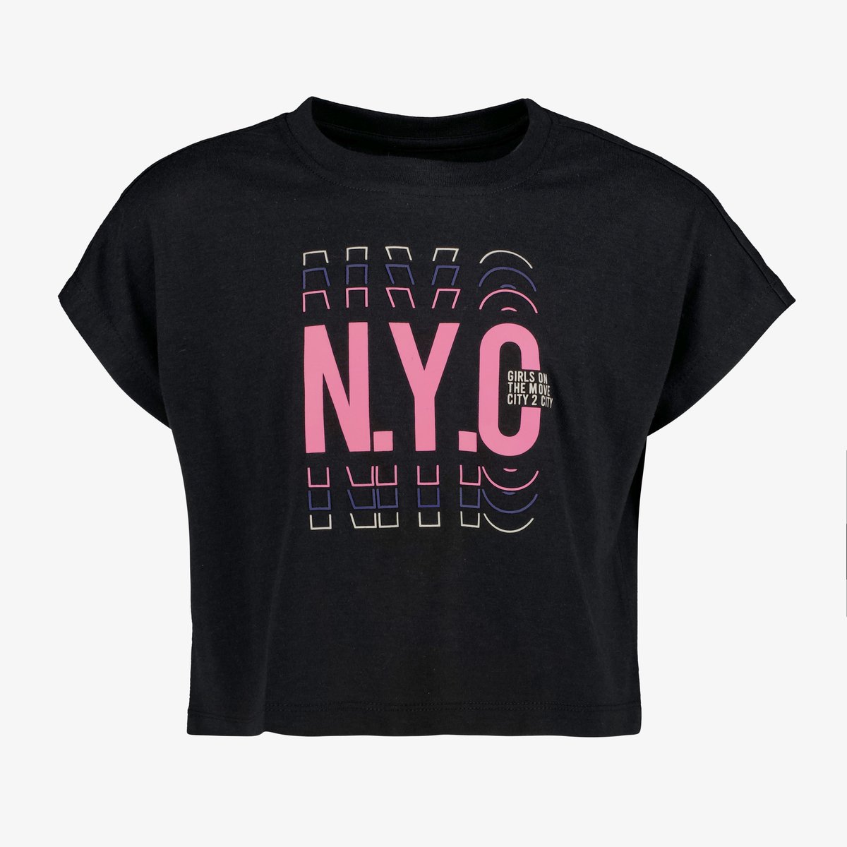 Osaga cropped meisjes sport T-shirt met tekstopdruk zwart - Maat 122/128