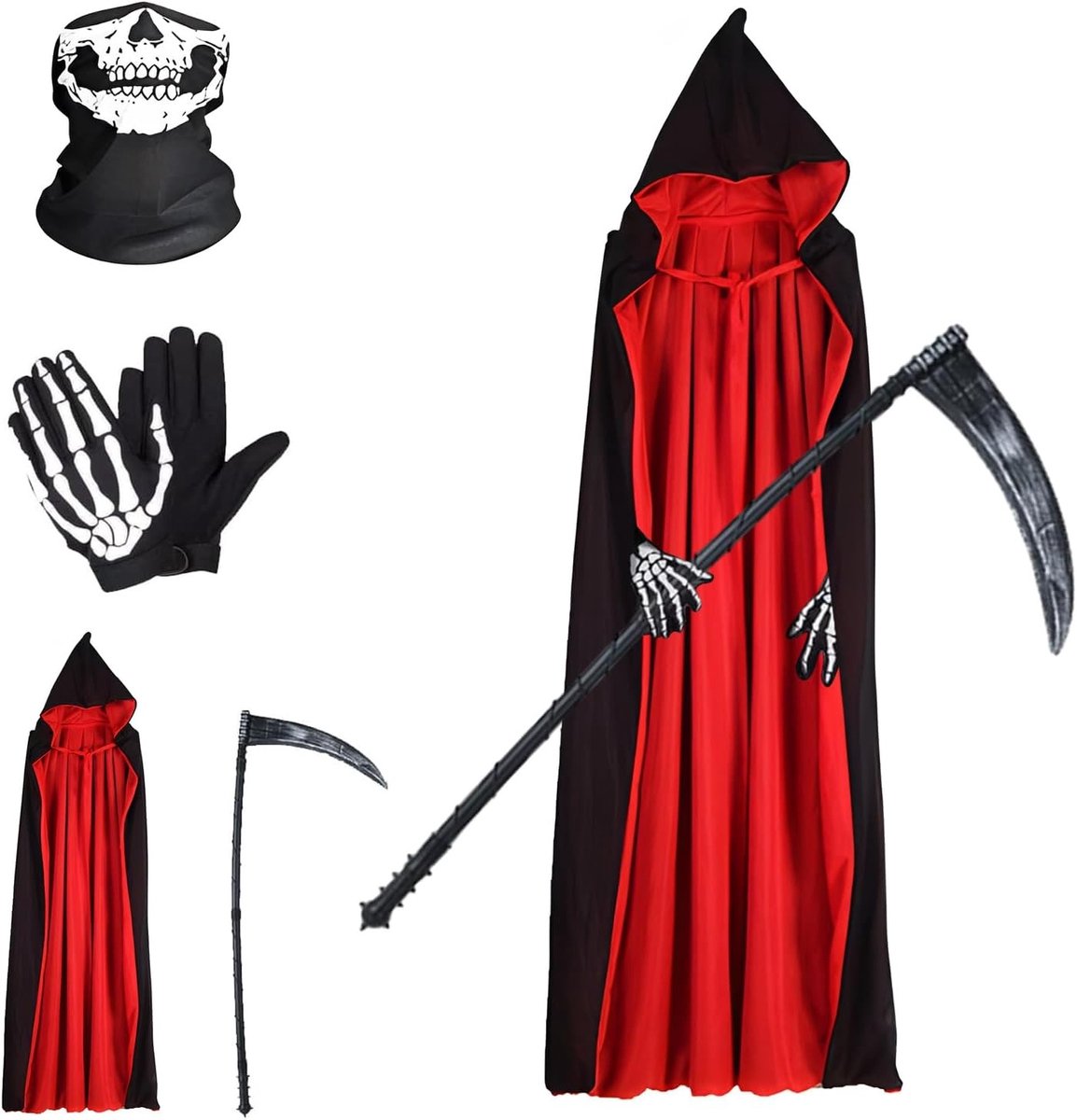 Zwarte Kap met Kap voor Halloween, Skelet Kostuum voor Volwassenen, Perfect voor Feest en Carnaval Decoratie