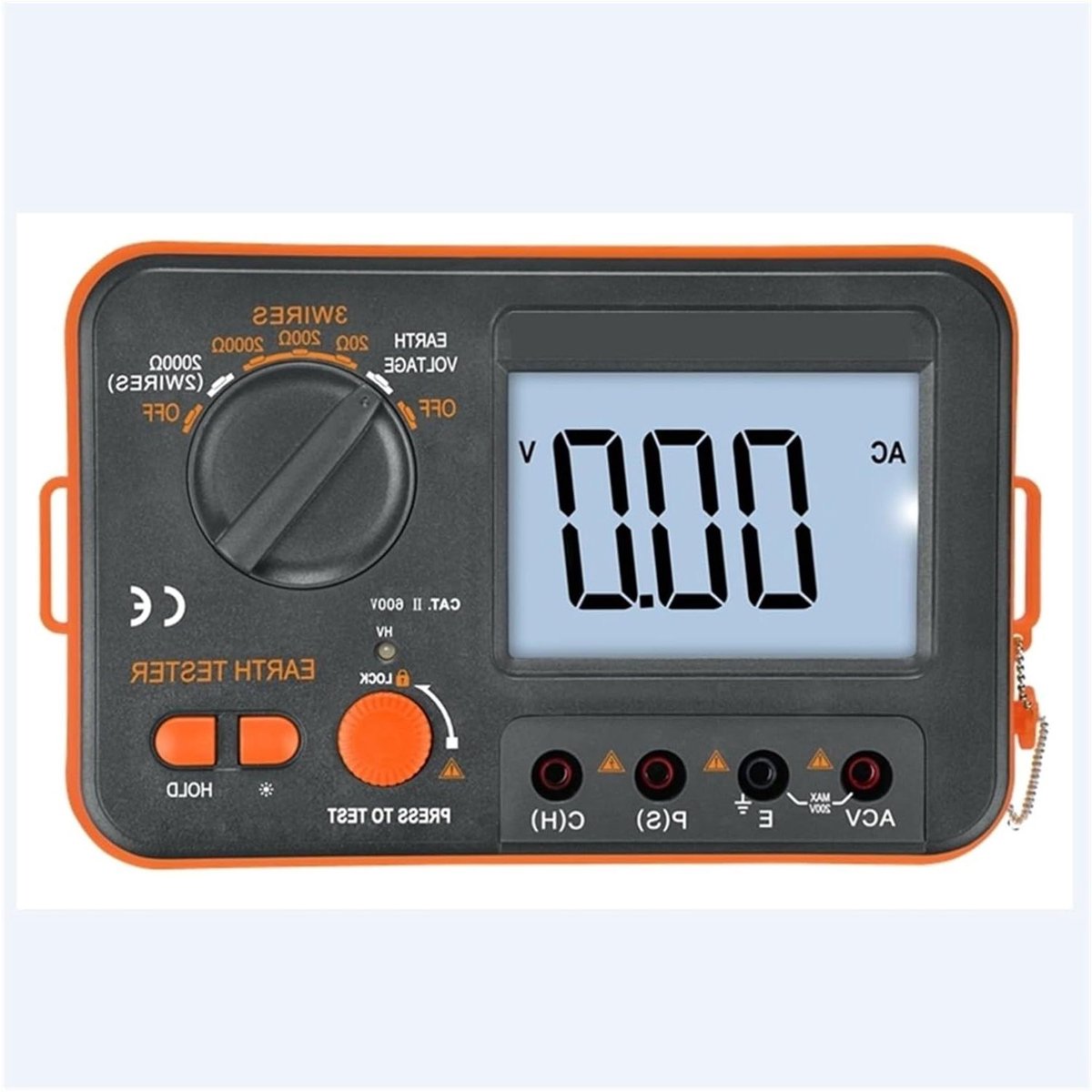 Isolatietester - Aardweerstandsmeter Spanningsmeter - Elektrische Veiligheid Testen - Groot LCD-display - 32mm Cijferhoogte - Grijs Oranje