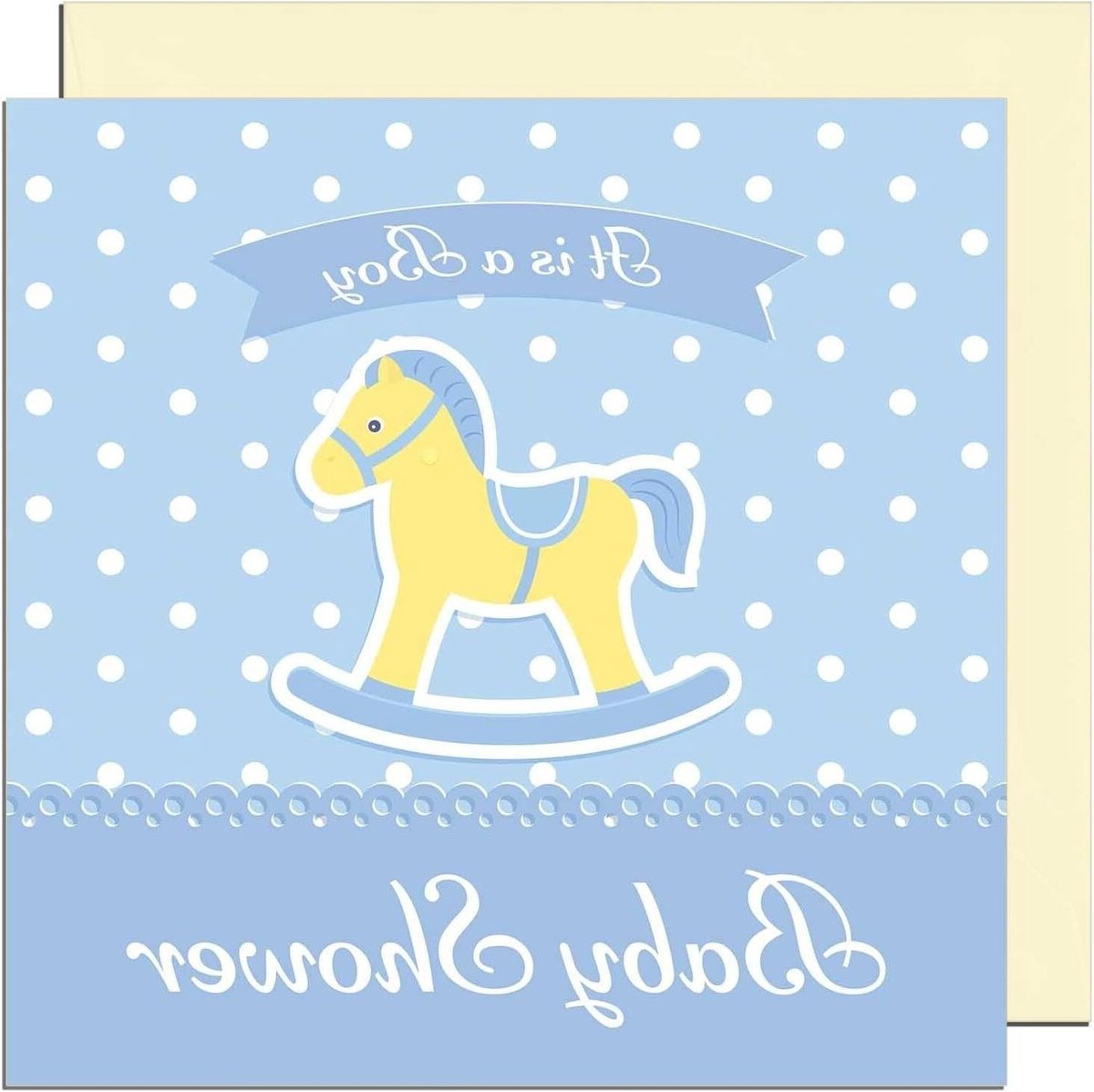 Baby Douche Kaart - Jongens Uitnodiging Pasgeboren - Baby Gefeliciteerd - Gerecycled Karton - 145 x 145mm - Wit