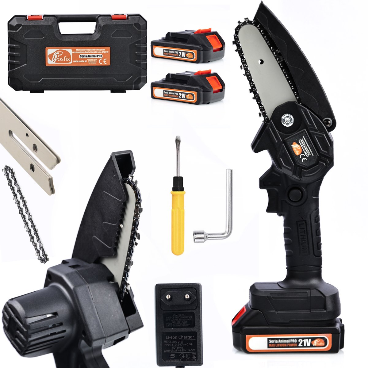 Rosfix Accu Kettingzaag Set Black Piranha BPW21V - 21V 800W - 4" Geleider/Ketting, 2x3000mAh