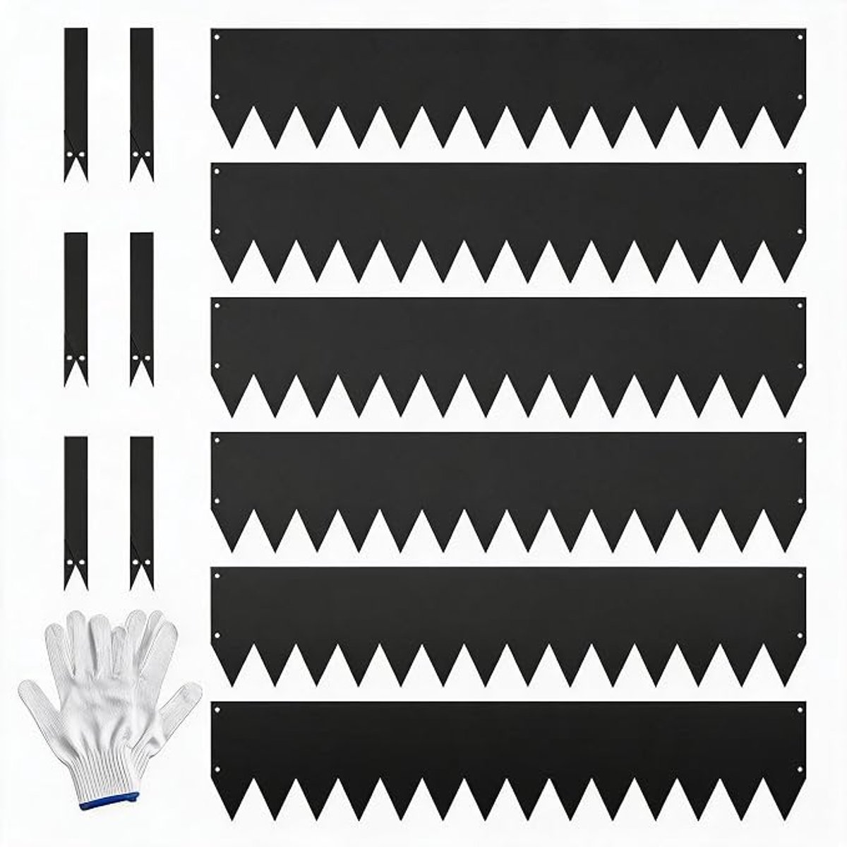 HOERFURIY Verzinkte Stalen Tuinrand Zwart, 6 stuks 100×20 cm, Getand Model, Incl. 8 Verbindingsclips & Werkhandschoenen voor Gazon en Bloembedden