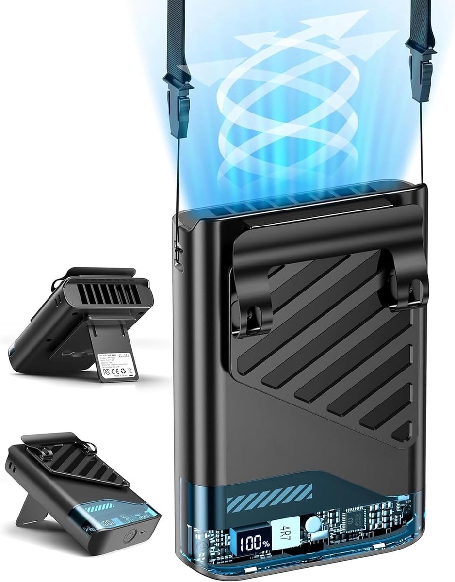Mini airco - Zwart - Draagbare Ventilator - 4000mAh Accu Powerbank - Stil en Multifunctioneel voor Buiten en Kantoor