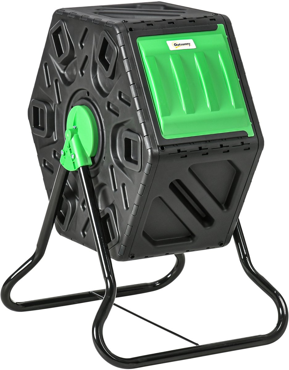 Compostbak - 65 liter - draaibaar - compact - 24 ventilatiegaten - staal - kunststof - groen+zwart