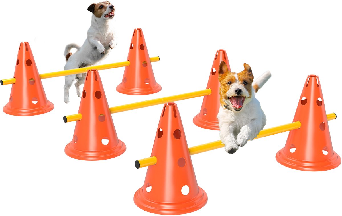 Behendigheidsset voor honden: 3 - delige behendigheidsset voor hondentraining - bestaande uit een set van 6 kegels - 3 hindernissen en een draagtas.