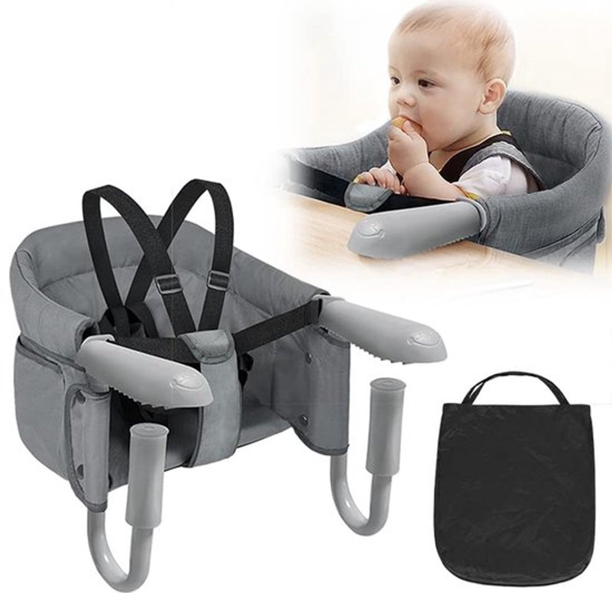 Tafelzitje Opvouwbaar - Kinderstoel voor Baby - Antislip Klemmen - Geschikt voor Tafel 2-8 cm - Veiligheidsgordel - Zachte Stof