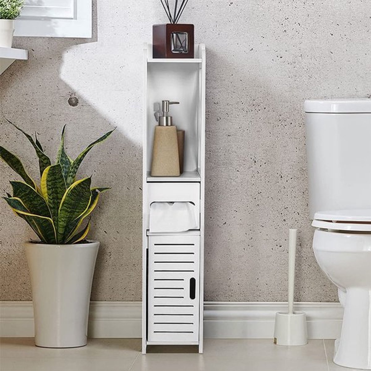 Badkamerkast Ruimtebesparend - Opbergrek - Toiletmeubel - Decoratief Meubilair - Compact Ontwerp - Waterdicht Hout-Plastic Panelen - Opbergkast