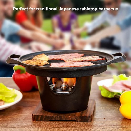 Zwarte Hibachi Rookloze Houtskoolgrill Aluminiumlegering Houten Frame - Eenvoudige Montage Draagbare Yakiniku Grill Barbecue van Merkloos — afbeelding 2